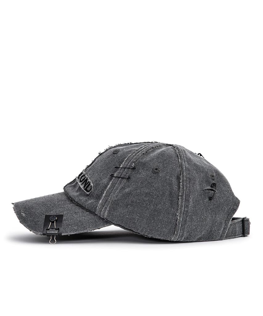 BLACKBLOND Vividi Cross Damage Custom Denim Cap (Dark Gray)