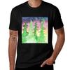 Watercolor Forest Sunset Galaxy Evergreen Wilderness Walk Camping TShirt Simple Solid Color Crew Neck Tee