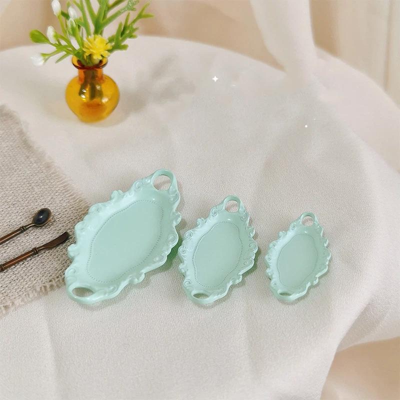 Mini Dessert Plate Set 3Pcs Dollhouse Elliptical Double Ear Design Realistic Simulation Tableware for Kids Pretend Play