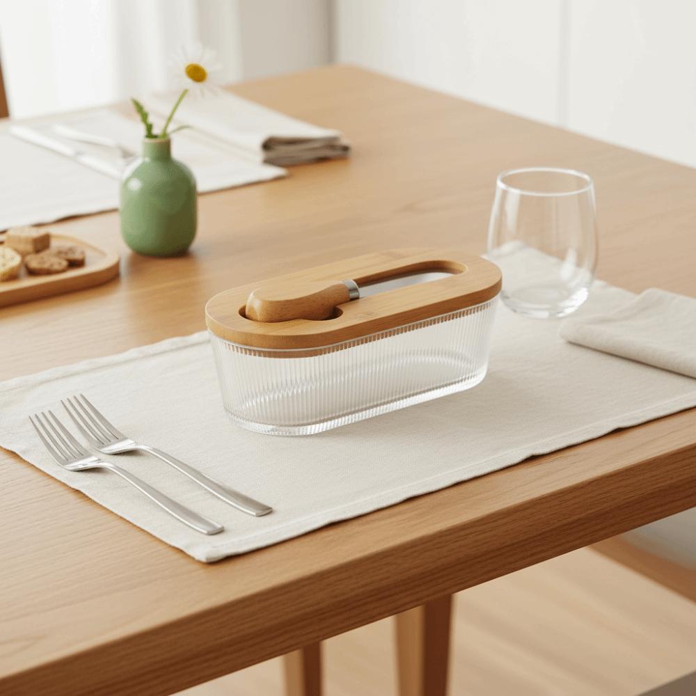 Oval Shape Glass Butter Box Visible Fresh-keeping Butter Dish Transparent With Lid and Spatula Butter Container Refrigerator