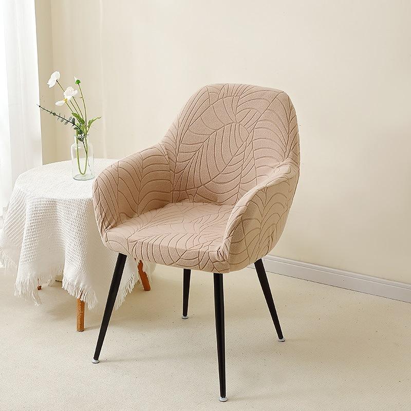 Curved Dining Chair Cover, High-end Leaf Jacquard Makeup Chair Cover, Elastic All-inclusive Universal High Armrest Chair Cover