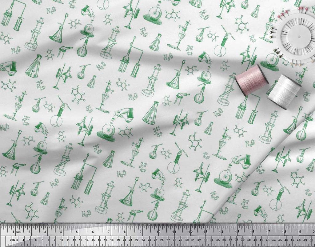 Soimoi Japan Crepe Satin Fabric Scientific Lab Equipments Education Theme Fabric Prints By metre 42 Inch