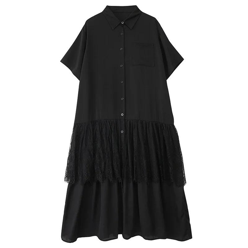 

XITAO Patchwork Lace Pleated Women Dress ZMY1251 One Size чёрный