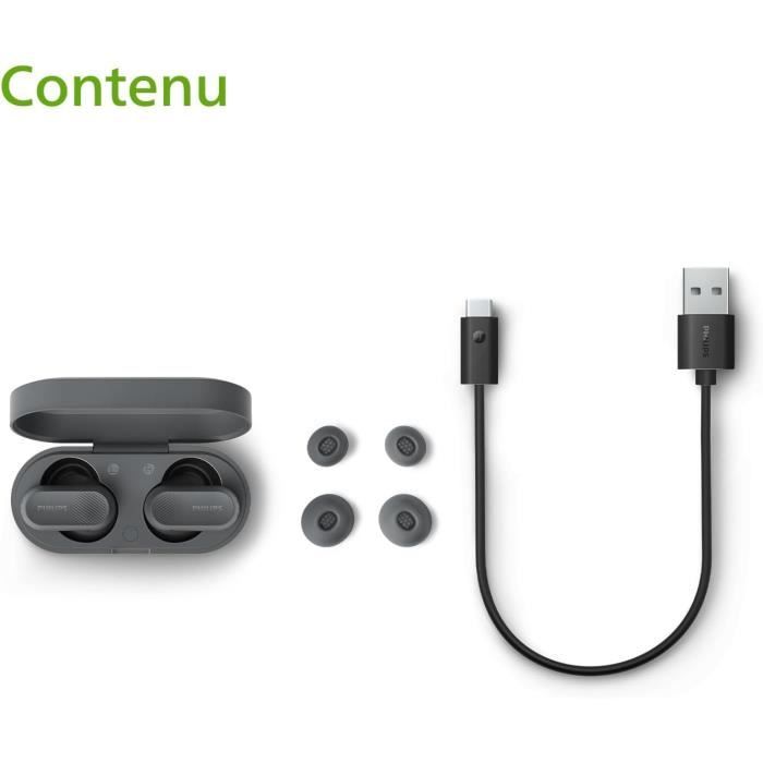 Écouteurs sans fil - Philips - TAT3509GY00 - Réduction de bruit active - Étui de charge compact - IPX4