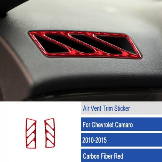 2x Red Carbon Fiber Car Front Dashboard AC Outlet Cover For Chevrolet Camaro 10