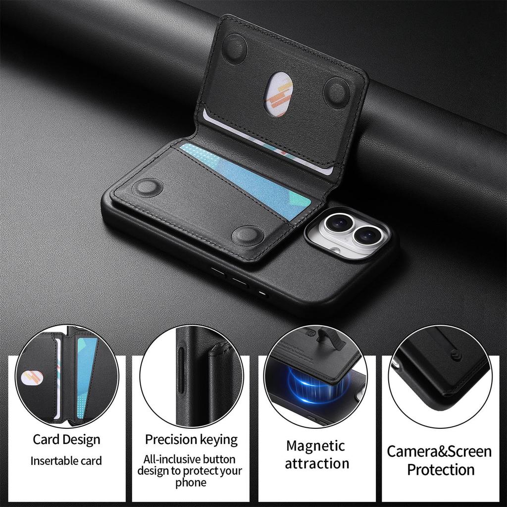 iPhone 17 Magnetic Card Holder Case with Anti-Lost Strap & Drop-Proof Cover, Compatible with 15 Pro & 16 Pro Models