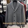 JOW Men's Thickened 100% Lambswool Cardigan Sweater