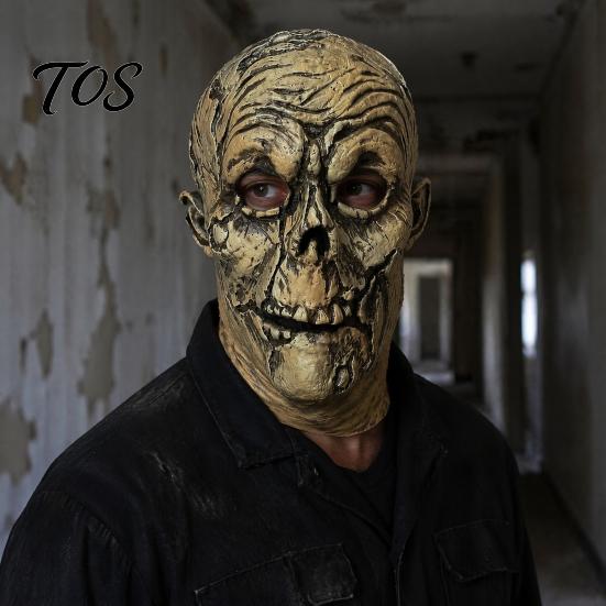 Unobstructed Vision Horror Mask Halloween Scary Mask, Realistic Rotten Skeleton Latex Hood, Party Detailed Skull Cosplay Comfortable for Secret Room &