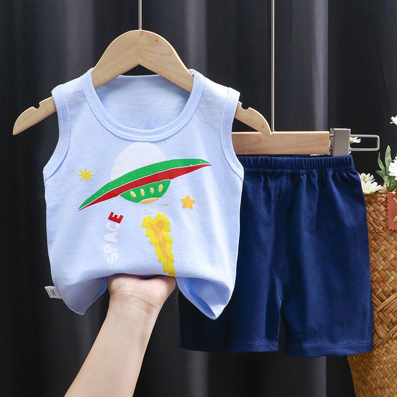 Children's Cotton Pullover Sets - Summer Boys' And Girls' Sleeveless T-shirts And Shorts Sets