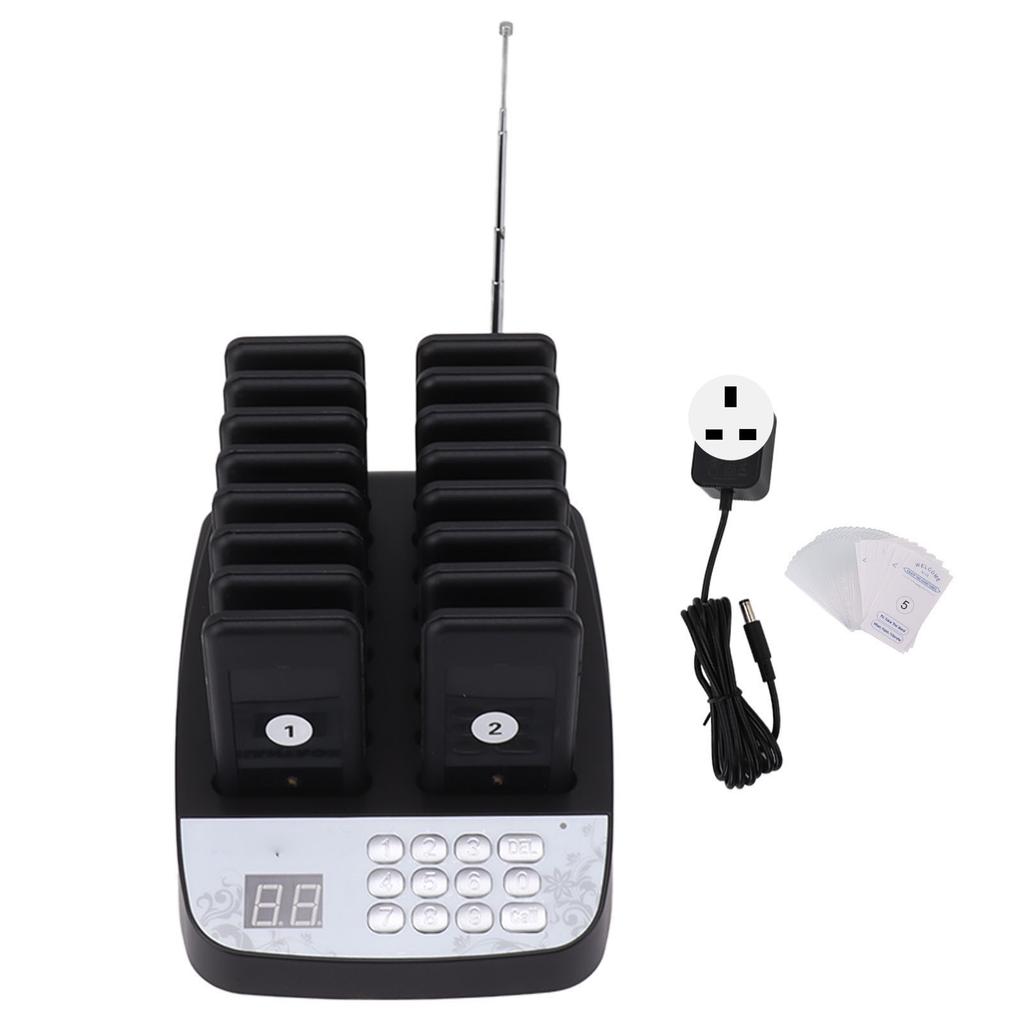 Black 16 Pieces Distancing Keeping Pagers Restaurant Pager System with Vibration Beep Light