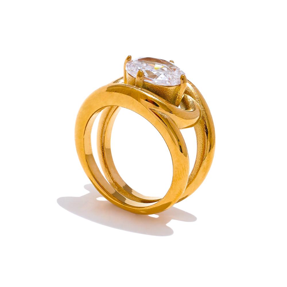 Yhpup Shiny AAA Cubic Zirconia Stainless Steel Gold Color PVD Plated Ring Temperament Fashion Women Fashion Finger Jewelry Gift 6