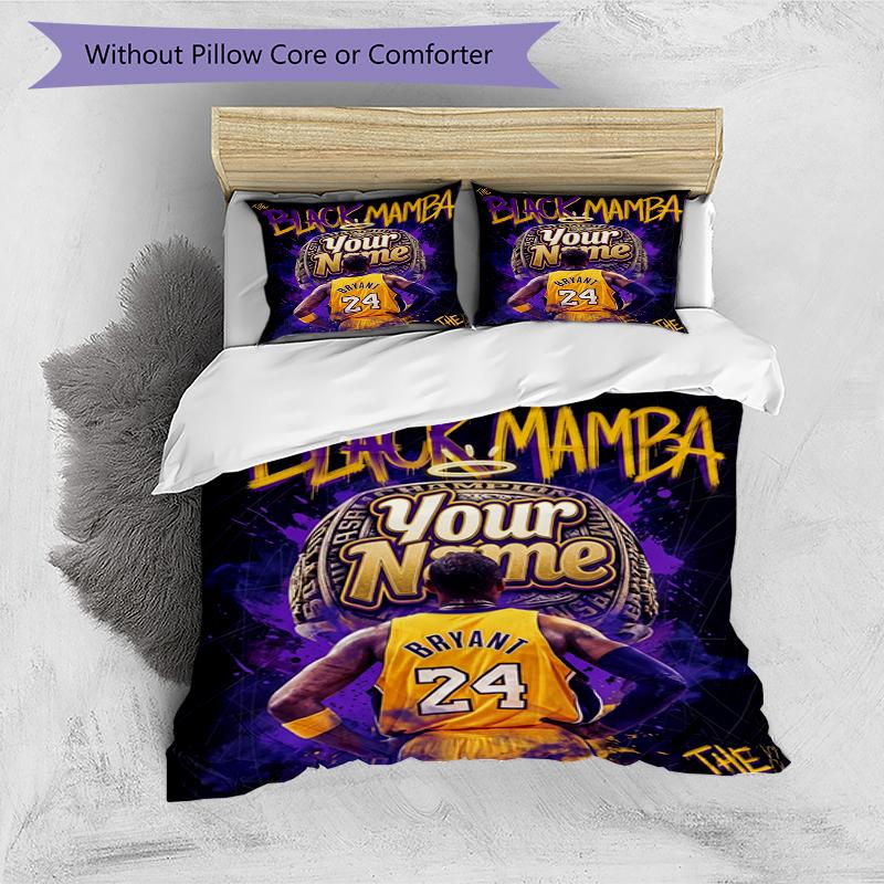 3pcs Custom Name Black Mamba Tribute Printed Bedding Set Duvet Cover Closure Includes 1 Duvet Cover & 2 Pillowcases, Soft and Comfortable for All Seas