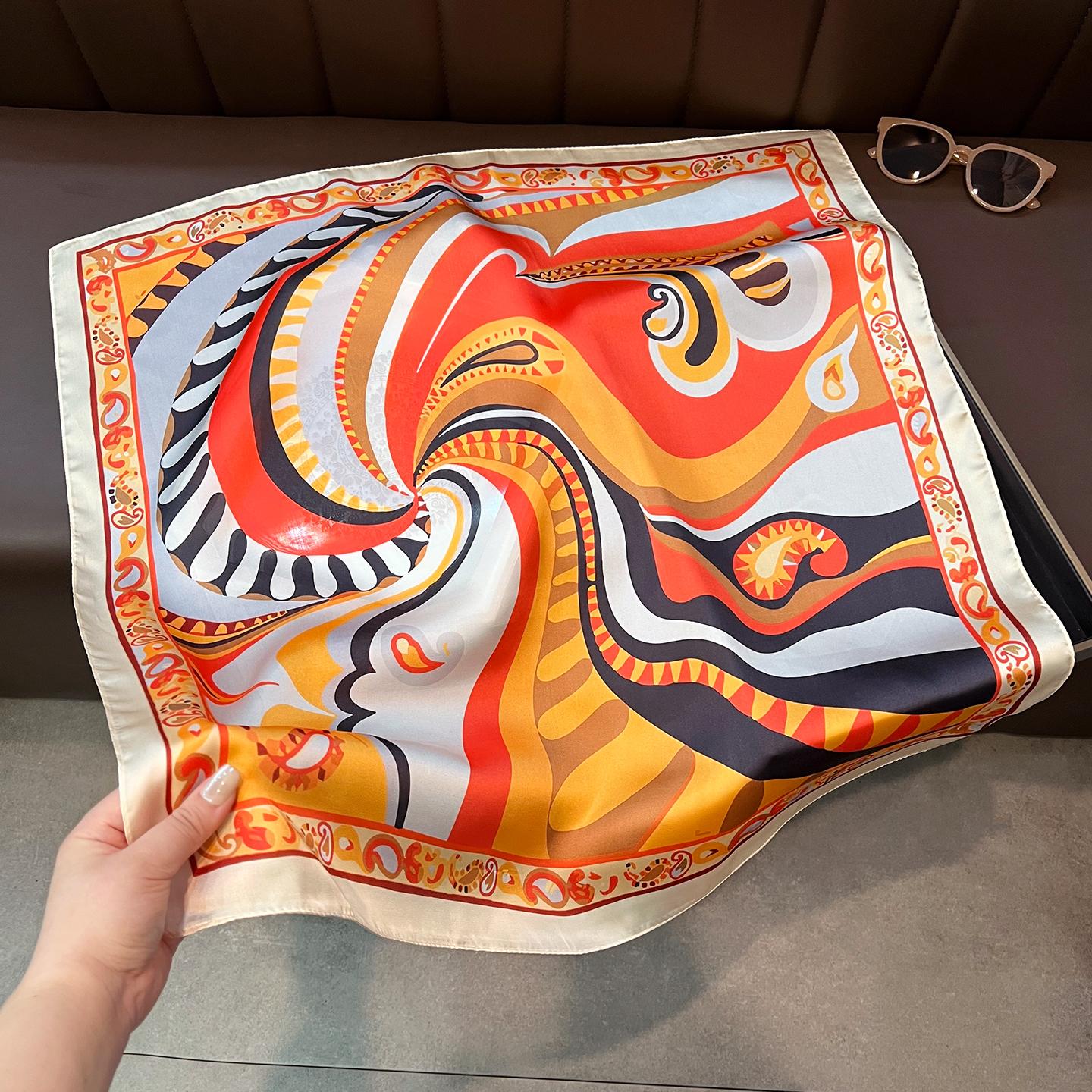 Women Ethnic Cashew Print Thin Summer Decorative Square Neck Scarf 6565cm оранжевый