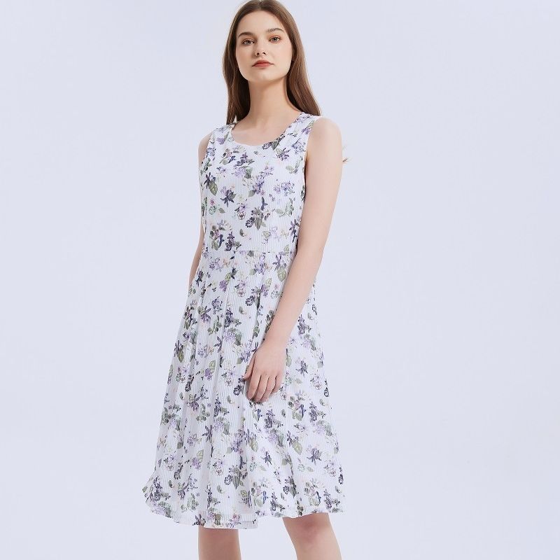 

Printed Cloth Vest Dress Chubby Girl Spring/Summer A- line Skirt Fashion Plus Size Mid-Length Back Zipper Age-Reducing Plaid 180 Fresh Print 3XL