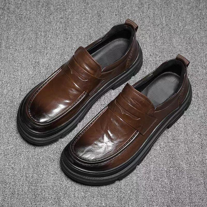 Spring New Leather Breathable Foot Leather Shoes Men's Versatile Casual Fashion Lazy One Pedal Platform Casual Shoes