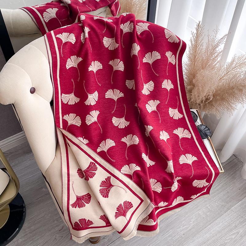 Luxury Winter Cashmere Scarf Women Leafage Print Warm Pashmina Blanket Poncho Scarves Female Shawl Wraps Thick Foulard Bufanda