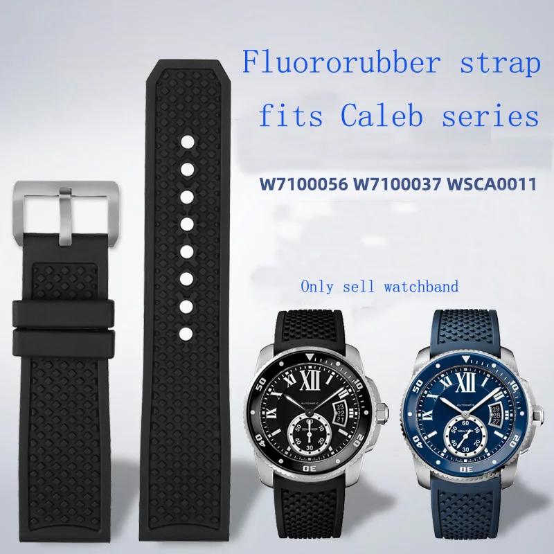 For Cartier Calibre London Tank Strap W7100056/WSCA0006W7100037/W7100041/7100015 Man Fluoro Rubber Silicone Watchband 23mm 24mm