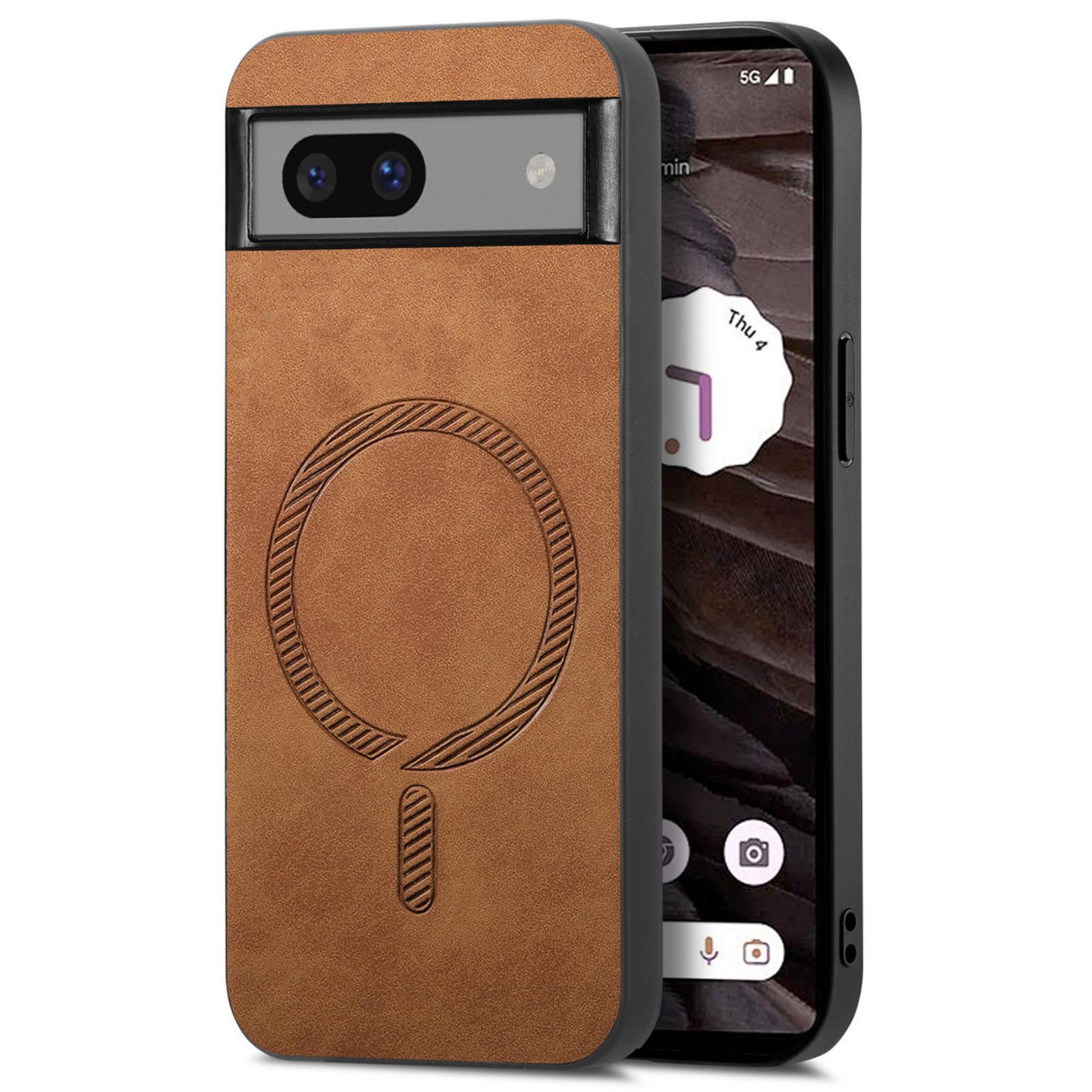 

For Google Pixel 7a Leather Back Case Compatible with MagSafe Skin-touch Phone Cover Brown