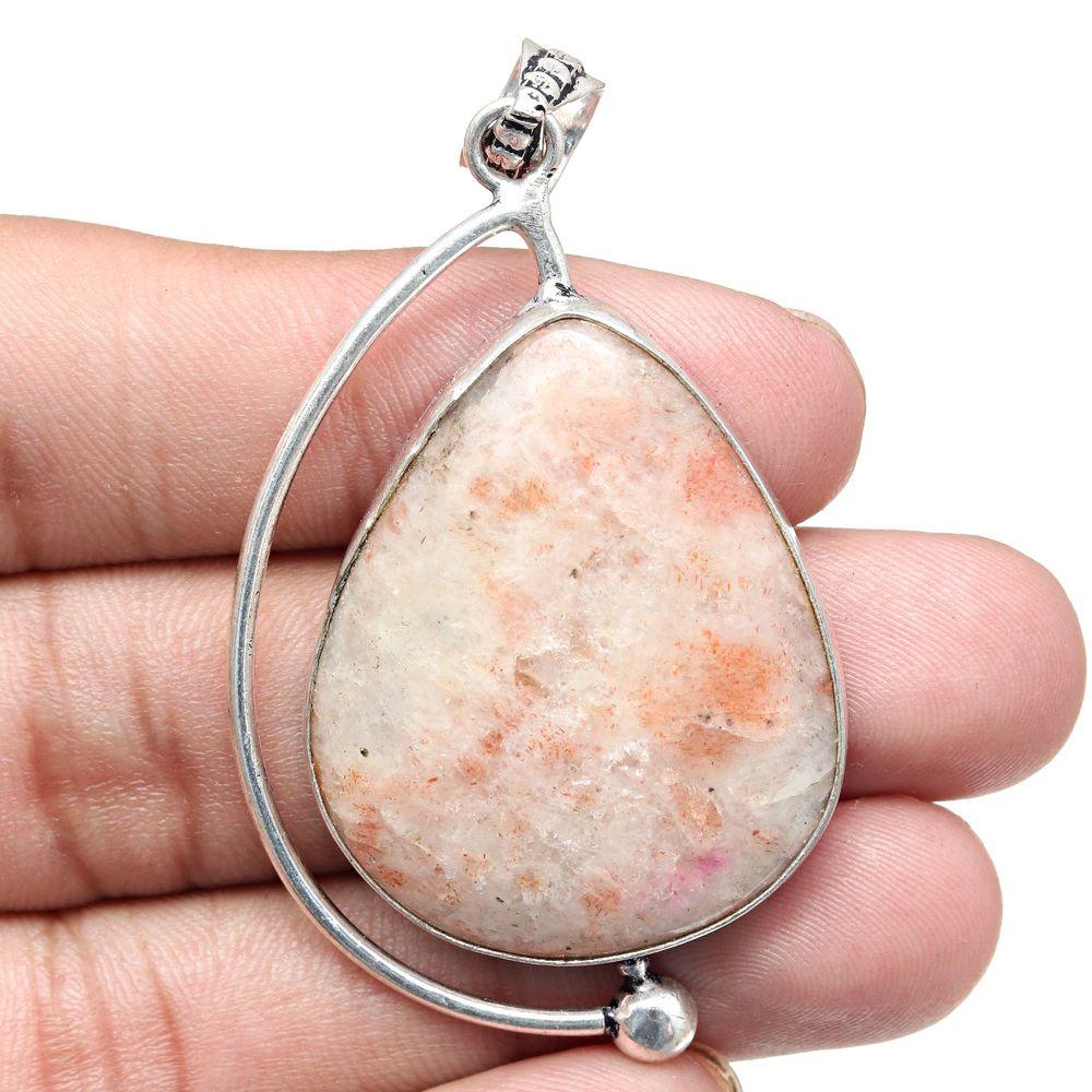 Necklace Sunstone Gemstone Handmade Gift For Her Silver Jewelry 2.5"