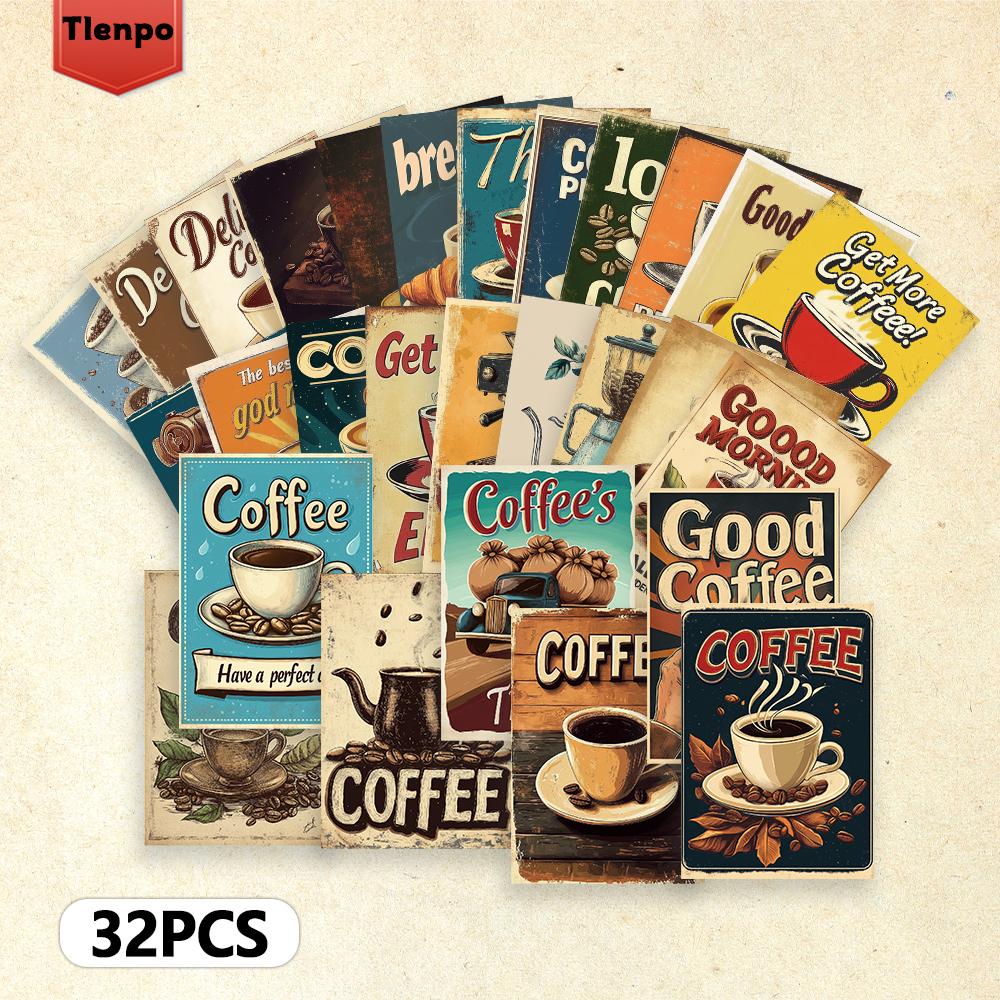 32pcs, vintage coffee postcards, wall stickers, mailing cards, greeting cards, DIY postcards, souvenir postcards, decorations