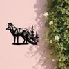 2D Flat Fox Pine Trees Metal Wall Art, Rustic Wildlife Silhouette Black Outdoor Decor for Living Room Cabin Office Indoor Outdoor Nature Inspired Sign
