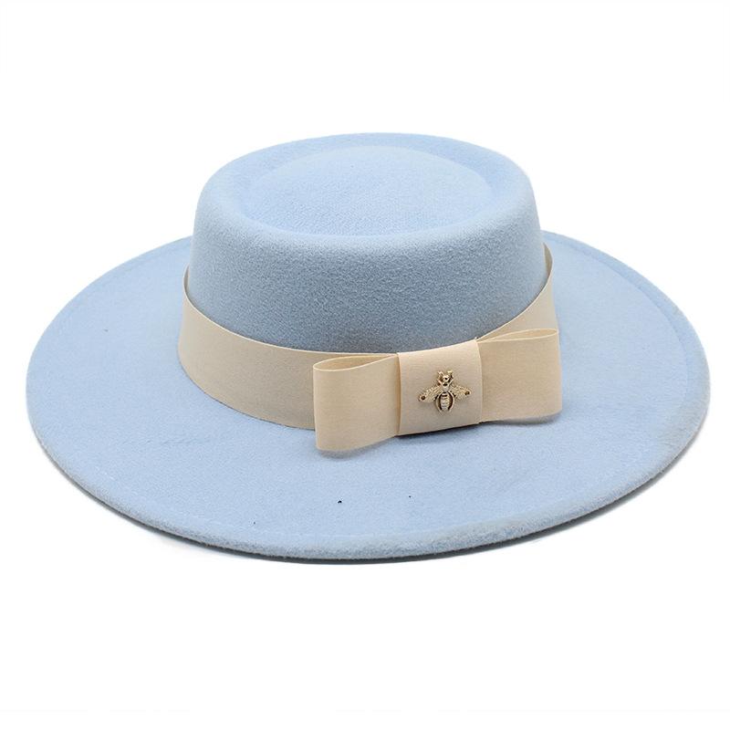 British Elegant Ring-Shaped Concave Flat-Topped Woolen 8.5Cm Top Hat Men'S And Women'S Flat-Topped Woolen Top Hat