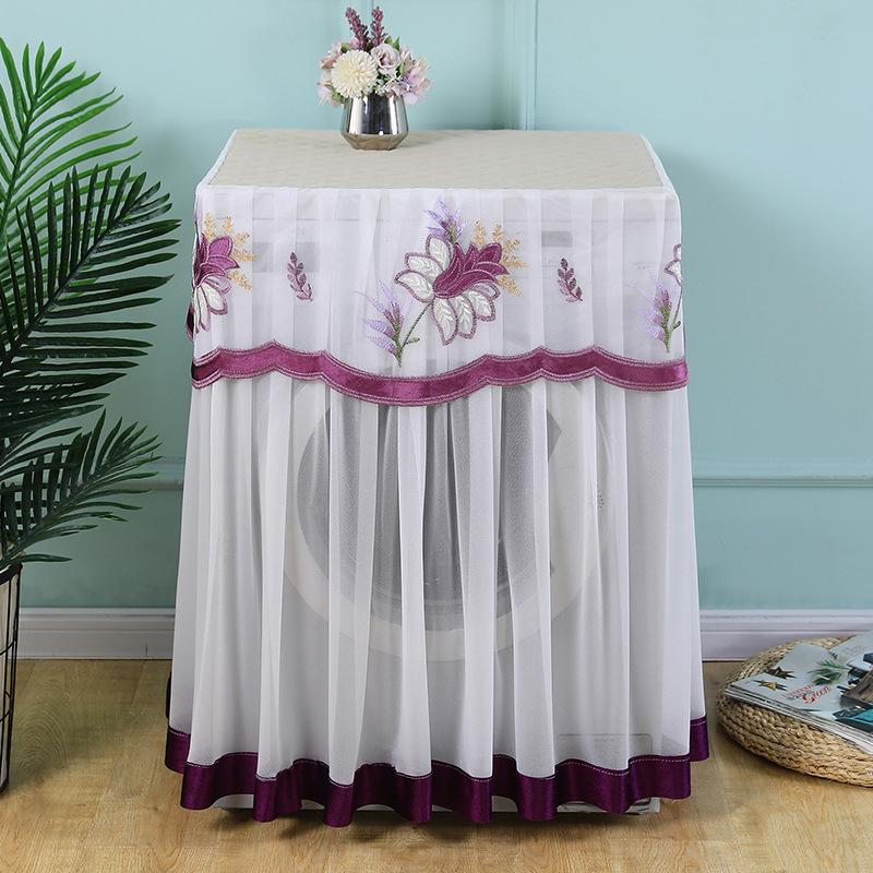 1PC Washing Machine Cover Dustproof Polyester Protective Fabric Cover Handmade Embroidered Floral Patterns Gauze 8 Styles