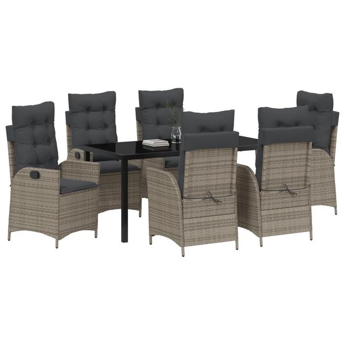 VidaXL Ensemble de salle à manger pour jardin 7 pcs Gris polyrotin, Ensemble de salon extérieur, mobilier dining moderne, 3380502