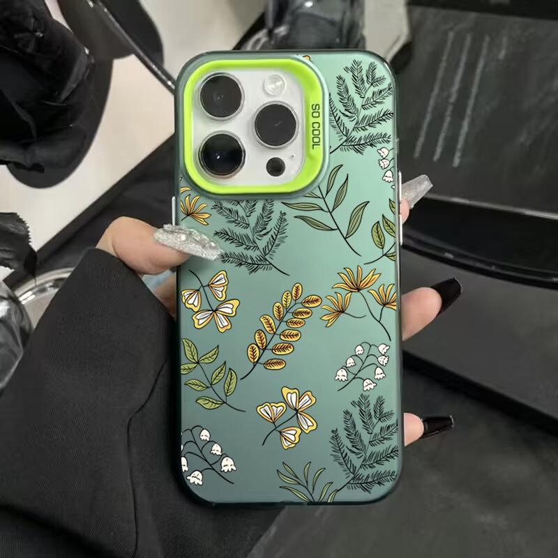 Flowers And Plants Electroplate Silver IMD Case For iPhone 16 15 14 Pro Max 11 12 13 Pro 7 8 Plus X XS XR Shockproof Hard Cover