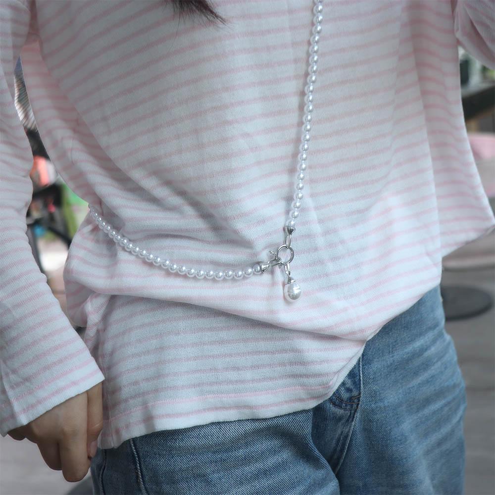 Retro Pearls Long Necklace Pearl Women Pearl Waist Chain Elegant Crossbody Strap Chain  Versatile