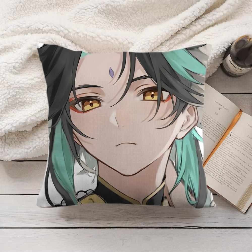 Xiao Genshin Impact Cute Cushion Cover Silky Short Plush Invisible Zipper Dustproof Sofa Pillow Case For Home Decor