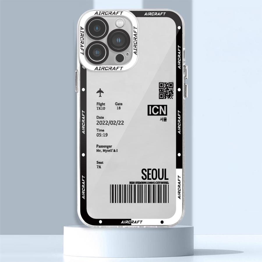 Airplane Bus Tickets Phone Case for iPhone 16 Pro 13 Pro Max SE 8 7 Plus XR 14 15 Pro Max 11 12 Mini X XS Max Clear Soft