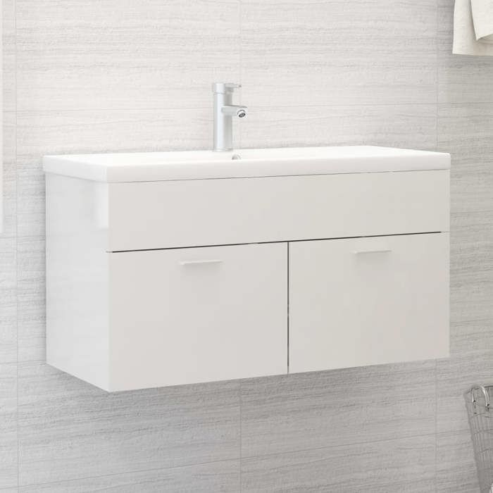 VidaXL Armoire d'Evier avec Lavabo Intégré Meuble de Rangement Placard de Salle de Bain Armoire de Rangement Toilette Blanc 3071294