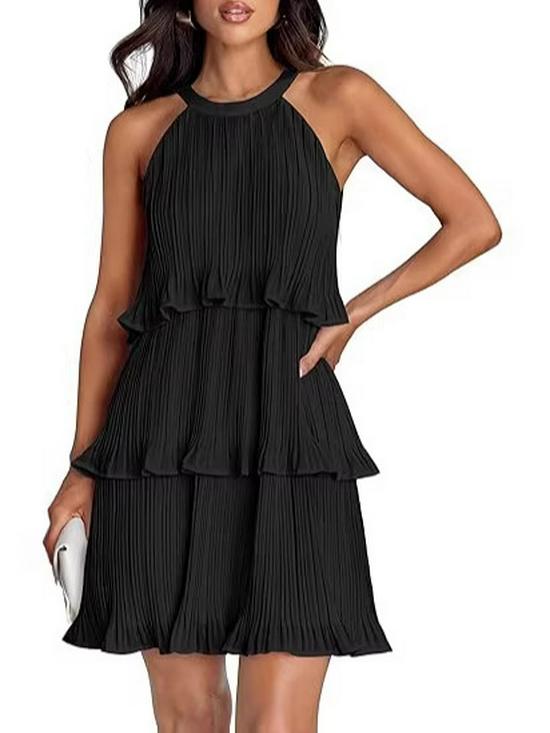 2026 European Sleeveless Patchwork Pleated Hem Women's Dress
