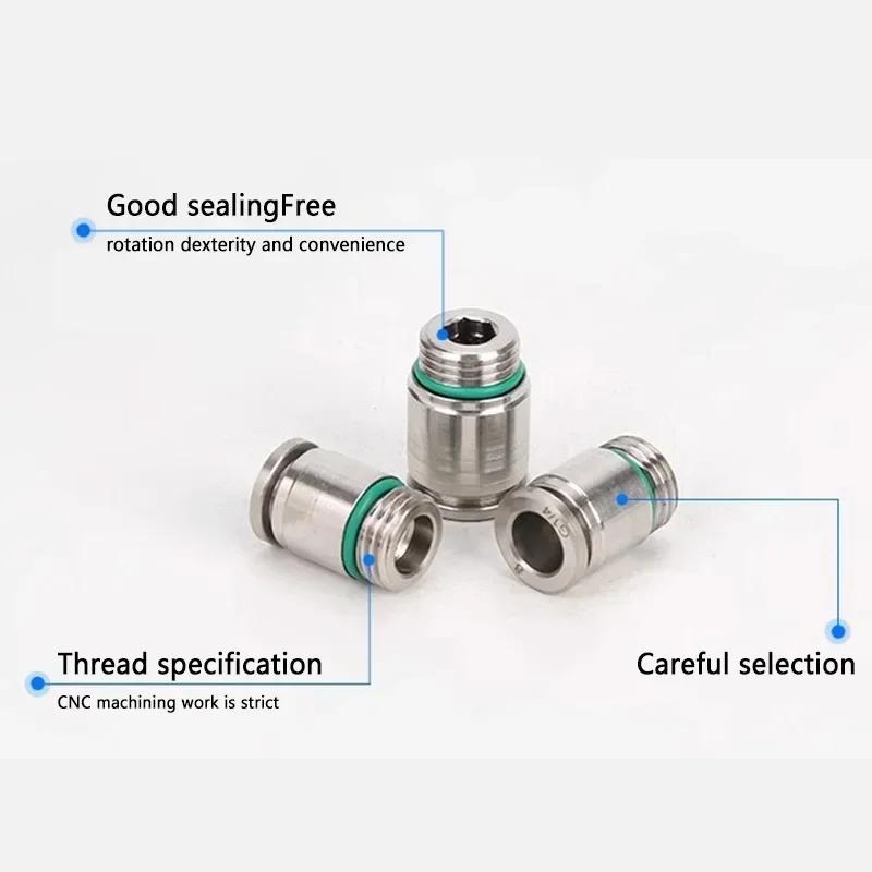 304 Stainless Steel Quick Release Pneumatic Joint for Air Hose POC-G Threaded Push-In Joint M5 1/8" 1/4" 3/8" 1/2"