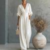 Women Spring Summer New V-neck Waist Slim Elegant Jumpsuit