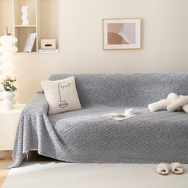 Modern Style Four Seasons Universal Back Plaid Plush Sofa Towel All-Inclusive Living Room Universal Cover Cover