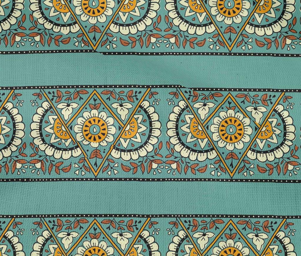 oneOone Cotton Flex Fabric Geometric|Leaves & Floral Block Printed Fabric 1 Yard 40 Inch