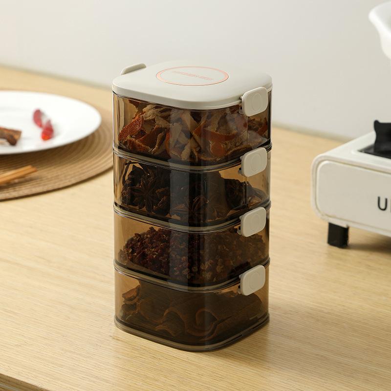 Multi-layer Seasoning Sealed Jar Storage Box, Kitchen Dried Chili Peppers, Sichuan Pepper, Star Anise and Condiments Separate Packaging Storage Box