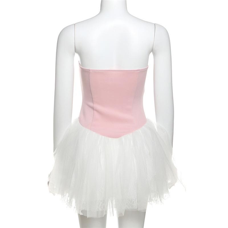 Women's Fashion Sexy Spice Girls with Chest Contrast Color Bow Waist Dress