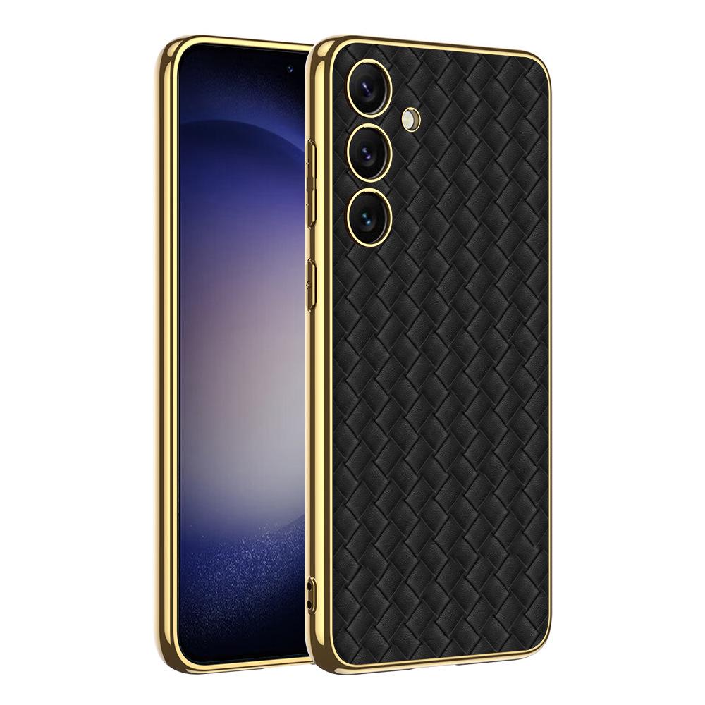 Samsung S24 Ultra Woven Texture Leather Phone Case - Electroplated Cross-Border Protective Cover for S24+ S24 Ultra