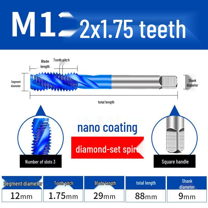 Cobalt Blue Nano-Coated Stainless Steel Spiral Tap Drill Bit Set M2-M8