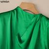 VONDA Women Elegant Short Sleeve Casual Twisted Satin Tops T-shirts