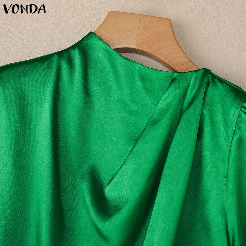 VONDA Women Elegant Short Sleeve Casual Twisted Satin Tops T-shirts