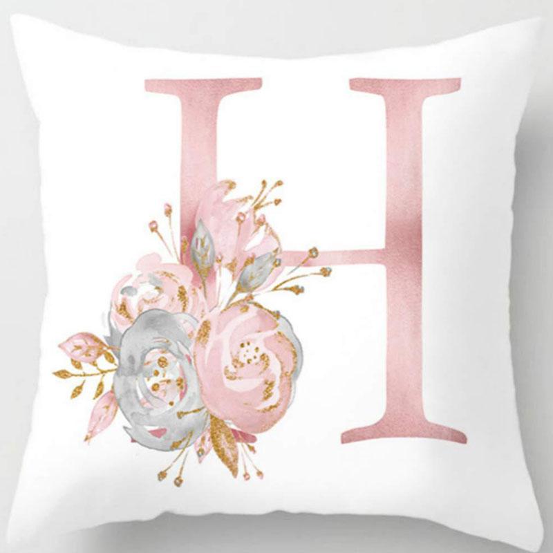 White Pink Alphabet Pillowcase Letter A-Z Flower Pillow Cover Sofa Cushion Cover Home Decor Pillow Cover