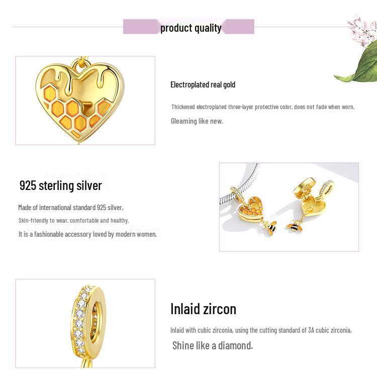 Yinziyun s925 Silver Love Honeycomb Beads: Gold-Plated Bee, Openable Trendy DIY Jewelry Accessory