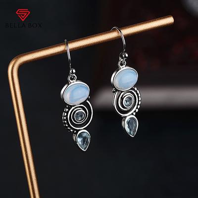 Vintage Earrings With Blue Topaz  Drop Dangle Earrings For Women's Gift Party Jewelry