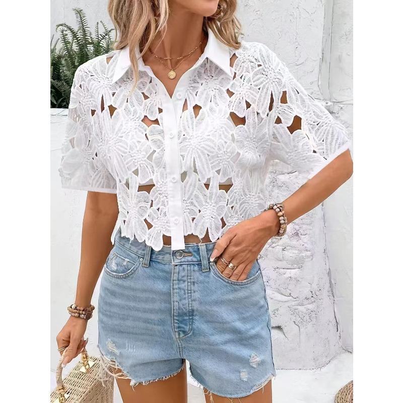 JPNTKY Moda Donna Casual Stampa Colore Unico Manica Corta Collo Polo Camicette & Camicie