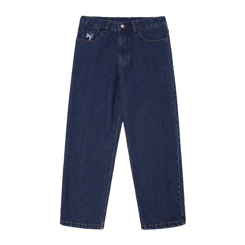 Mens Relaxed Straight Fit Denim Jeans Hip Hop Streetwear Skateboard Pants Cotton Mid-Rise Washed