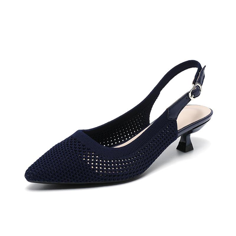 Women Sandals Sharp Pointed Shallow Mouth Slim Heel Women's Shoes Knitted Comfortable High Heels Knitted Breathable Sandals